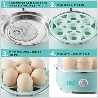 EGC115M Easy Egg Cooker Electric 7-Egg Capacity, Soft, Medium, Hard-Boiled Egg Cooker with Auto Shut-Off, Measuring Cup Included, BPA Free, Retro Mint