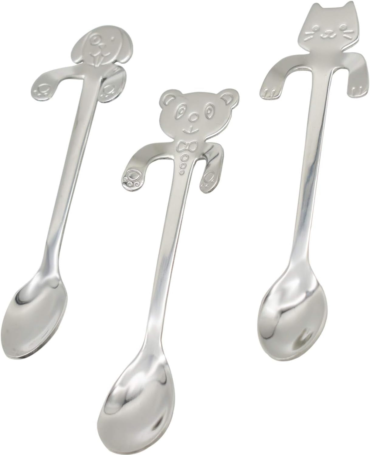 6PCS Dog Cat Bear Coffee Spoon 4.5 Inch Animal Spoons 18/10（304）Stainless Steel Hanging Stirring Dessert Drink Spoons Tableware Kitchen Supplies