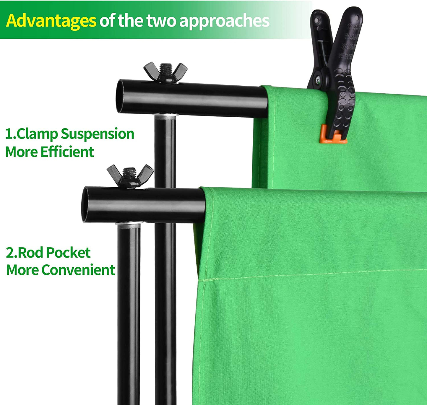EMART Photo Video Studio 8.5 X 10Ft Green Screen Backdrop Stand Kit, Photography Background Support System with 10 X12Ft 100% Cotton Muslin Chromakey Backdrop