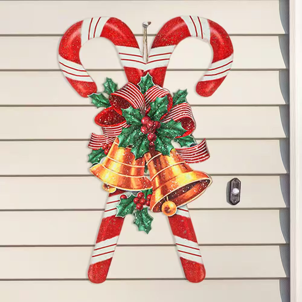 24 In. H Set of 3 Metal Glitter Santa, Reindeer and Candy Cane Christmas Yard Decor Yard Stake