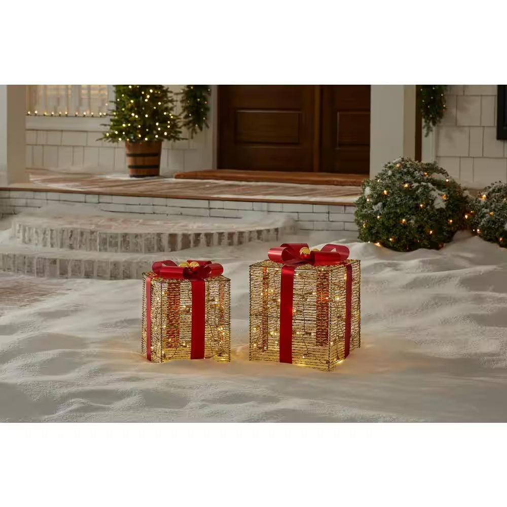 2-Piece Polar Wishes LED Gift Boxes Holiday Yard Decoration Y33