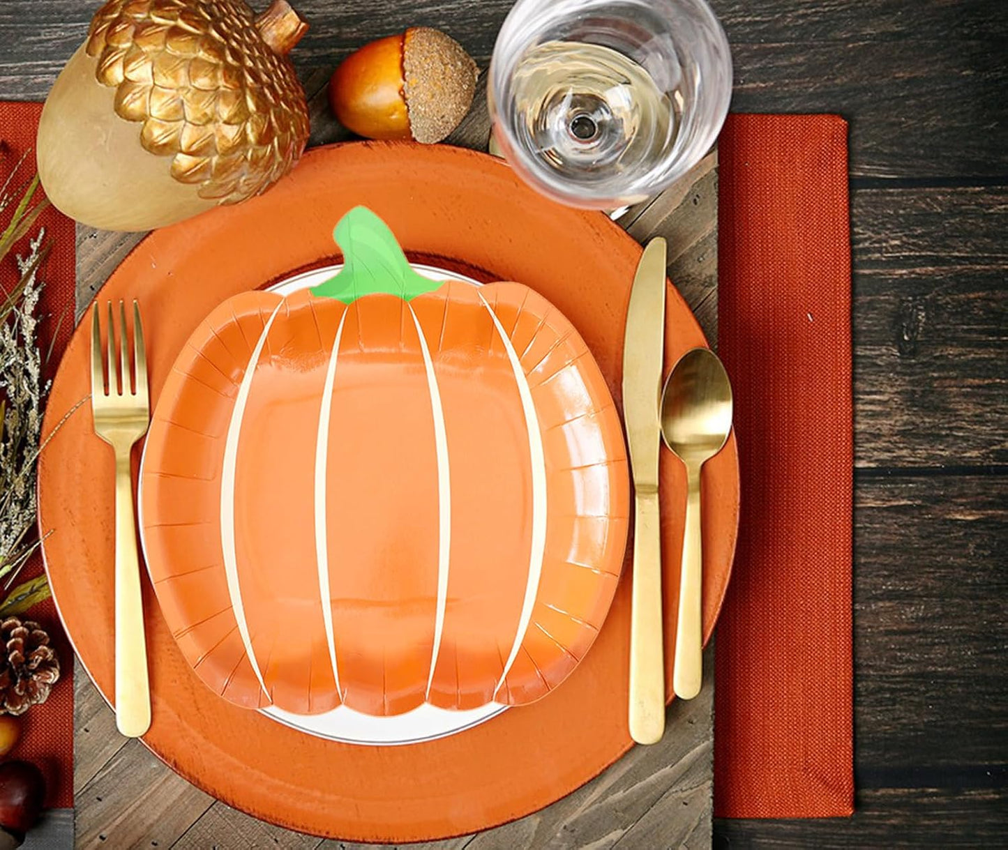 25 Count Fall Pumpkin Paper Plates Fall Disposable Plates Autumn Harvest Party Tableware Harvest Orange Dinner Plates for Thanksgiving Holiday Dining Kitchen Party Supplies (9 Inch)