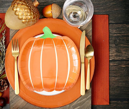 25 Count Fall Pumpkin Paper Plates Fall Disposable Plates Autumn Harvest Party Tableware Harvest Orange Dinner Plates for Thanksgiving Holiday Dining Kitchen Party Supplies (9 Inch)