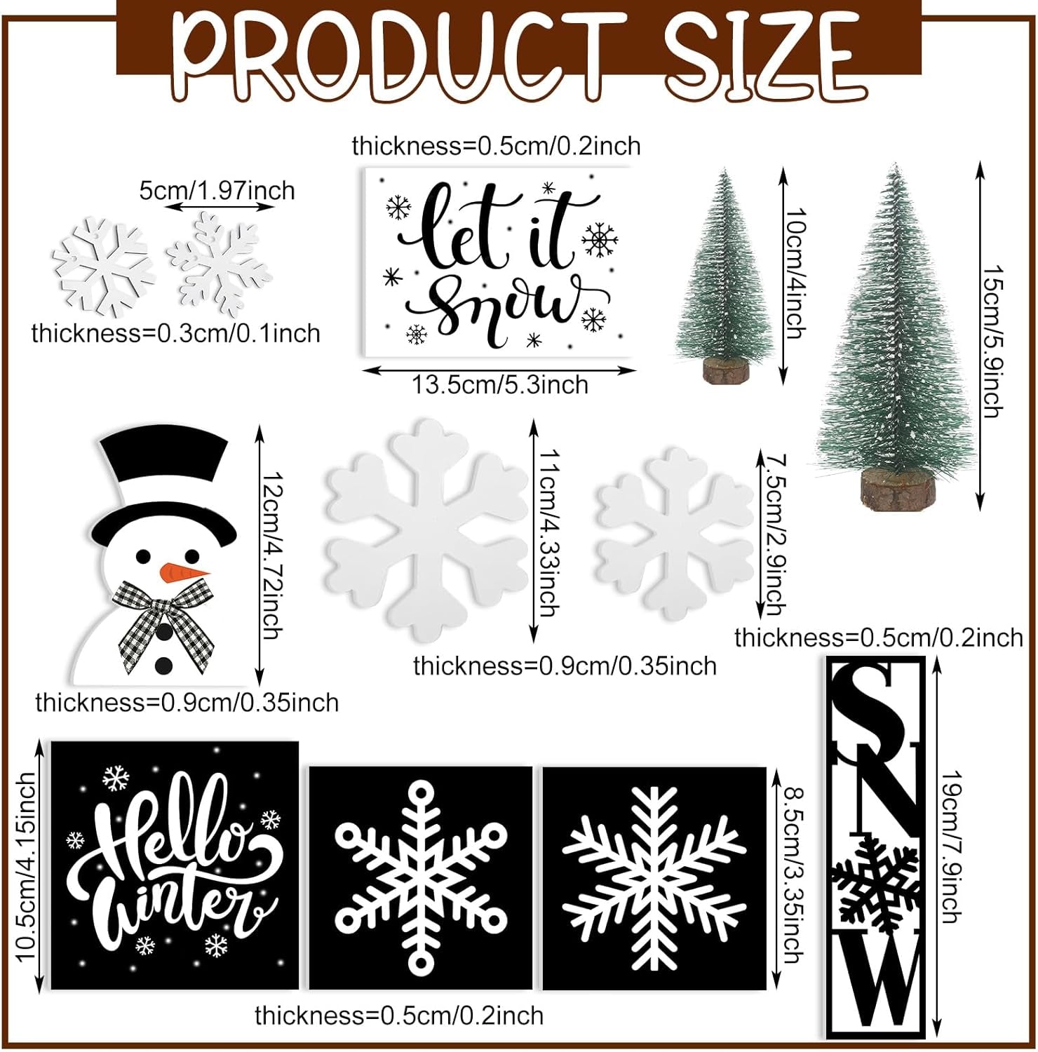 13 Pcs Christmas Tiered Tray Decor Winter Black and White Snowflake Table Wood Decor Snowman Wooden Sign Rustic Farmhouse Coffee Bar Signs Winter Tray Decor for Home Xmas Holiday Tabletop