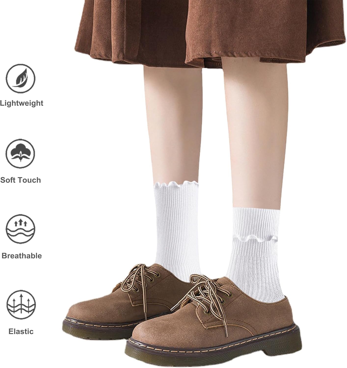 Womens Socks Cute Ruffle Socks Cotton Turn-Cuff Frilly Crew Socks Slouch Casual Socks for Women