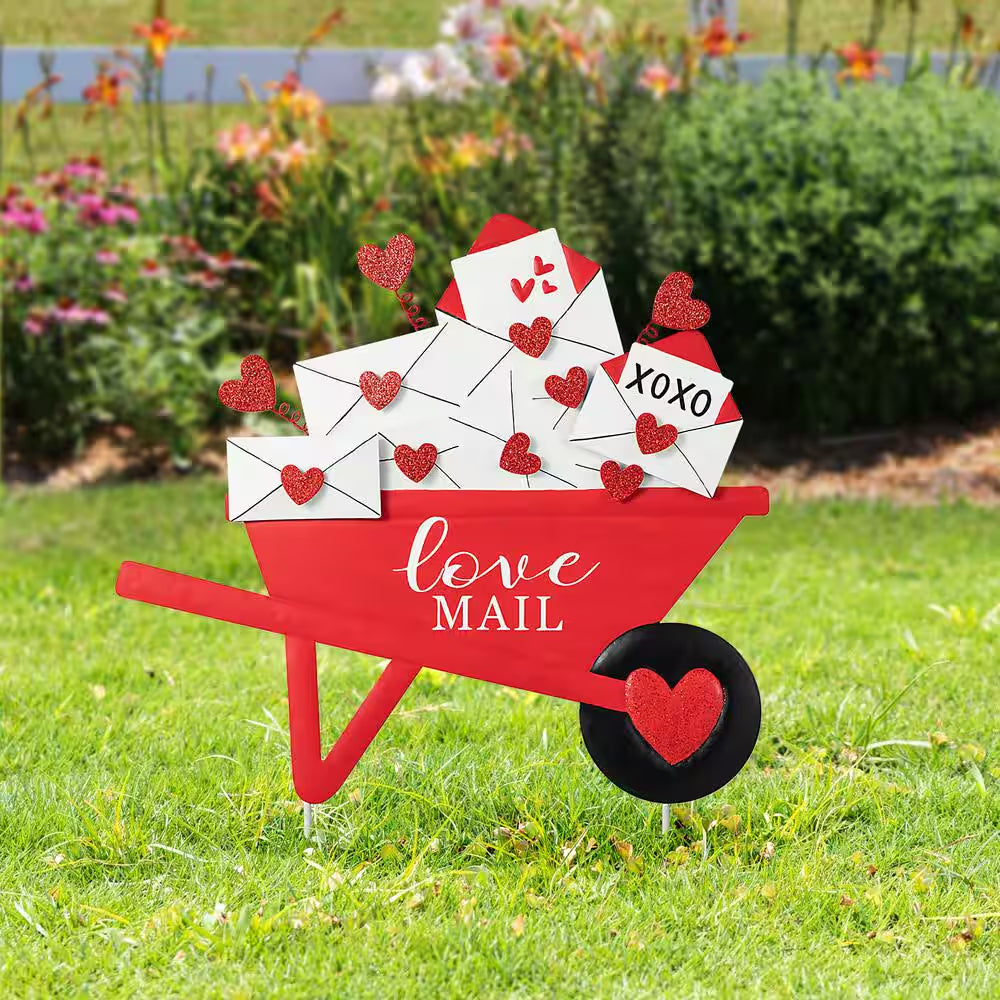 24 In. H Valentine'S Metal LOVE Mail Wagon Yard Stake or Wall Decor