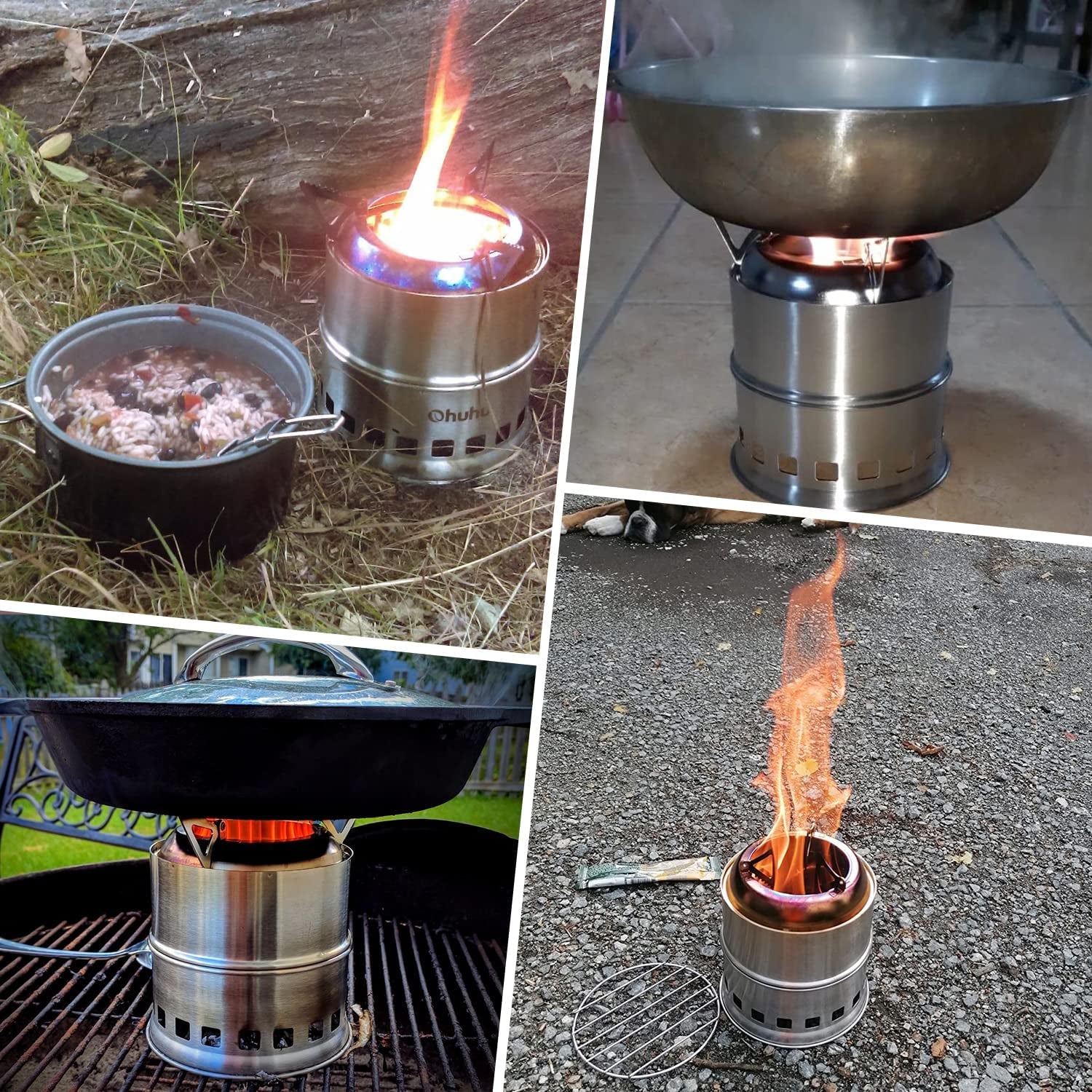 Camping Stove,  Camp Stove Wood Burning Stove Stainless Steel Stoves Mini Portable Stove for Camping Picnic BBQ Backpacking Hiking Survival Emergency Cooking Outdoor with Grill Grid Carry Bag