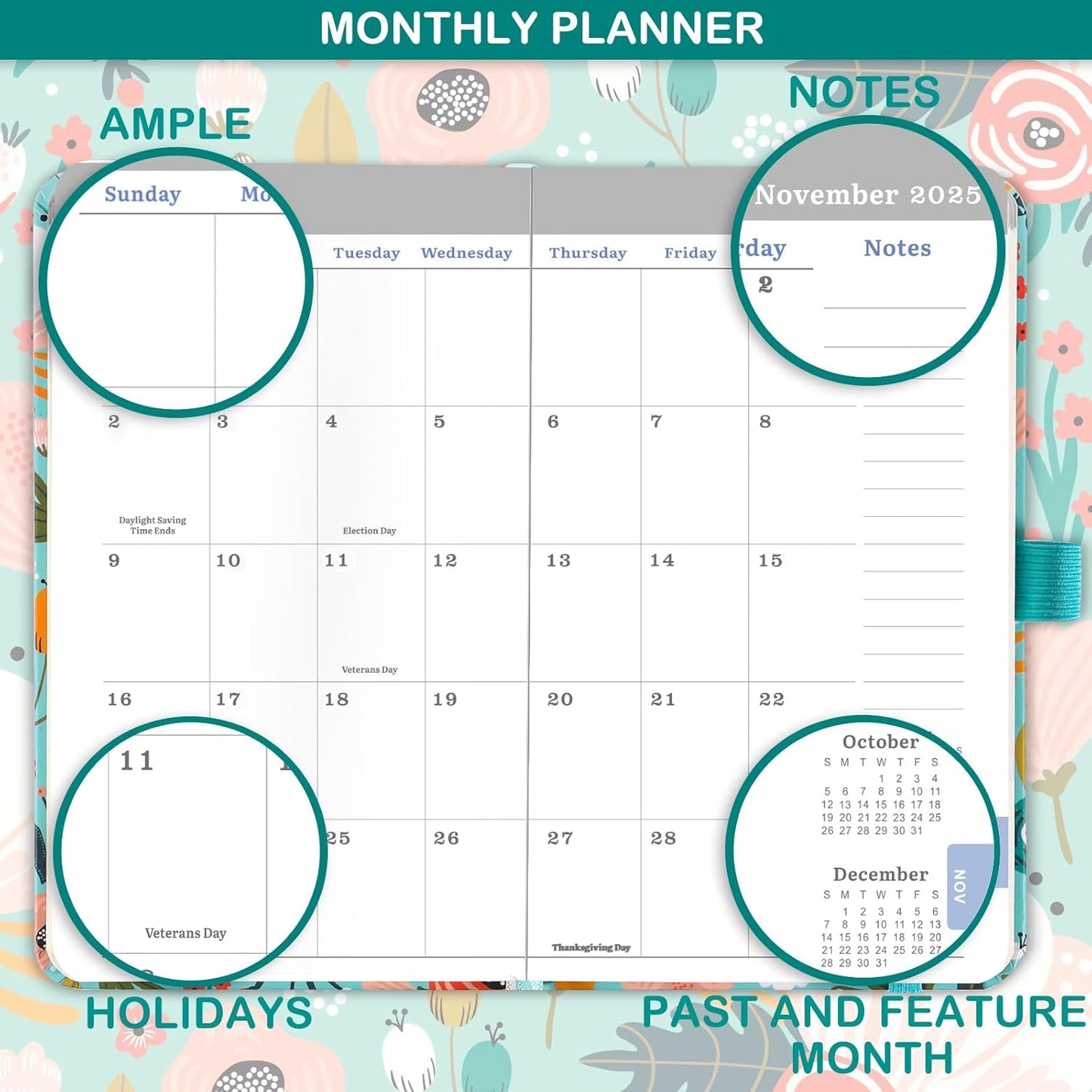 2025 Pocket Planner/Calendar - Weekly & Monthly Pocket Planner 2025, JAN 2025 - DEC 2025, 6.3" X 3.8", with Pen Holder, Inner Pocket