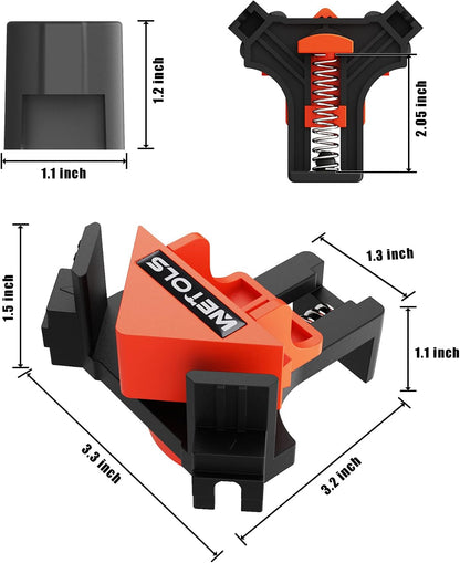 Corner Clamp for Woodworking, 90 Degree Right Angle Clamp, Wood Clamps, 4Pcs Adjustable Spring Loaded Woodworking Clamp, Gifts for Dad, Birthday Gifts for Men, Photo Framing-Orange