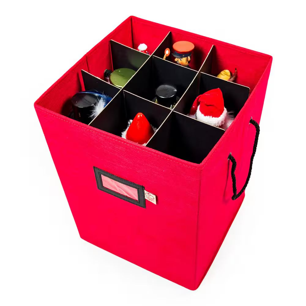 16 In. Red Canvas Collectible Nutcracker Storage Box (Holds 9 Figurines)