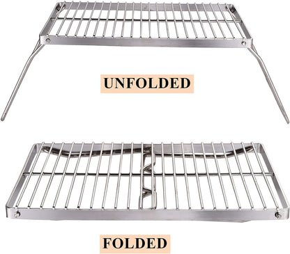 Portable Folding Campfire Grill with Carrying Bag, Heavy-Duty 304 Stainless Steel Barbecue Grate for Outdoor Camping, Picnics, and Backpacking - 13.6" x 9" x 6.5"