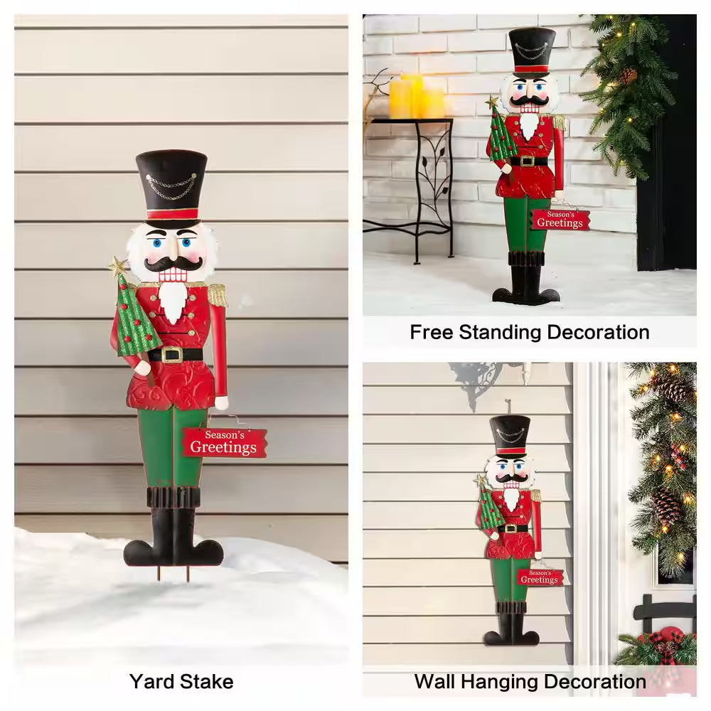 36 In. H Metal Nutcracker Yardstake or Standing Decor or Wall Decor (KD, 3 Function)