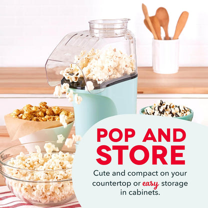 Hot Air Popcorn Popper Maker with Measuring Cup to Portion Popping Corn Kernels + Melt Butter, 16 Cups - Aqua