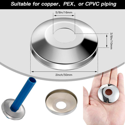 Stainless Steel Chrome Plated Escutcheon Flange Plate for 5/8" OD Copper, PEX, and PVC Plumbing Pipe - Pack of 12