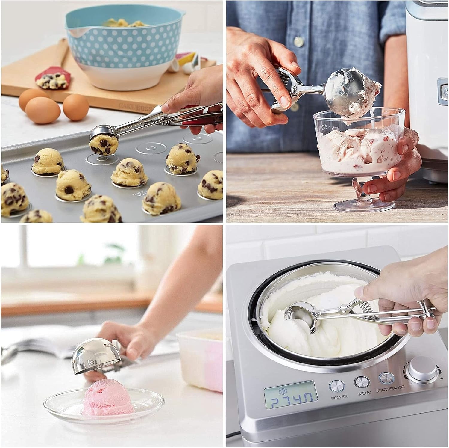 Ice Cream Scoop, 3Pcs Cookie Scoop Set, Stainless Steel Ice Cream Scooper with Trigger Release, Large/Medium/Small Cookie Scooper for Baking, Cookie Scoops for Baking Set of 3 with Cookie Dough Scoop…