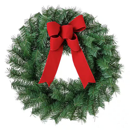 24 In. Unlit Artificial Christmas Wreath with Red Bow (6 Pack)