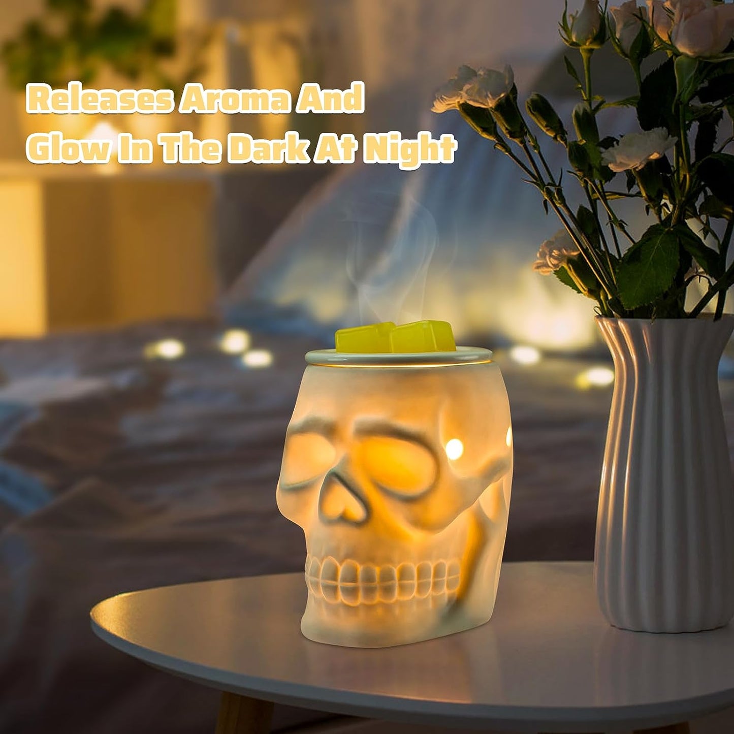 Halloween Wax Melt Warmer, Ceramic Skull Scentsy Wax Warmer for Scented Wax Melts, Electric Wax Melter Warmer for Candle & Fragrance Cubes