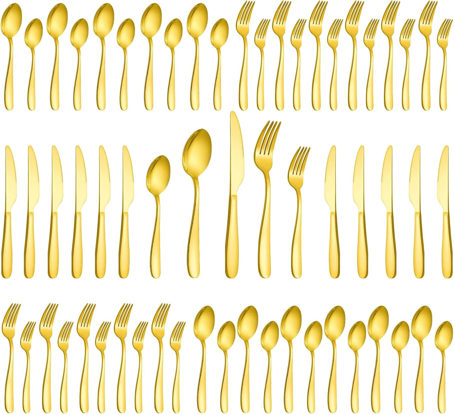 60-Piece Gold Silverware Set,  Stainless Steel Flatware Set for 12, Kitchen Utensils Cutlery with Titanium Golden Plated Include Spoons Forks Knives, Mirror Polished Dishwasher Safe