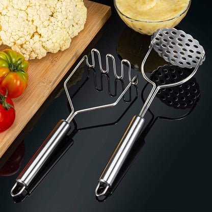 2 Pcs Potato Masher, Heavy Duty Stainless Steel Integrated Masher Kitchen Tool Wire Masher for Potatoes, Avocados, Beans, Fruit & Vegetables