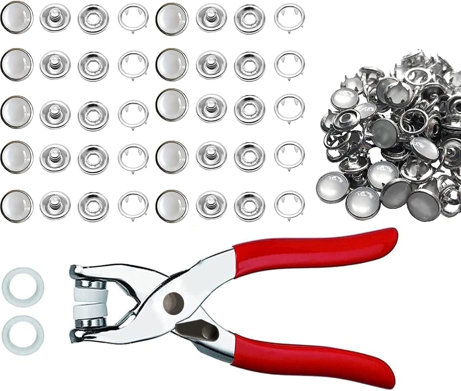 Snap Fasteners Kit - 100 Sets 10Mm Pearl Prong Snap Buttons with Fastener Pliers Press Tool Kit for Sewing Crafting (White)