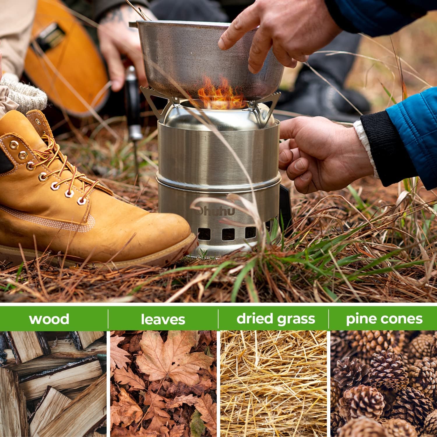 Camping Stove,  Camp Stove Wood Burning Stove Stainless Steel Stoves Mini Portable Stove for Camping Picnic BBQ Backpacking Hiking Survival Emergency Cooking Outdoor with Grill Grid Carry Bag