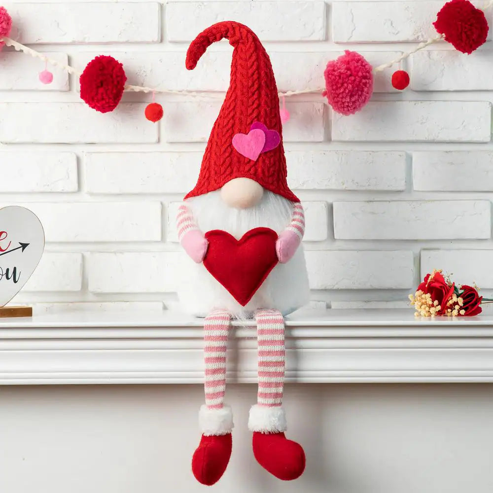 28.25 In. H Fabric Valentine'S Gnome Shelf Sitter with Dangling Legs