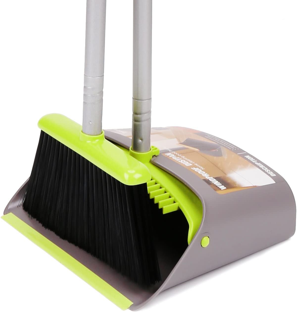 Broom and Dustpan Set,  Broom with Dust Pan with Long Handle Combo Set for Office and Home Standing Upright Sweep Use with Lobby Broom