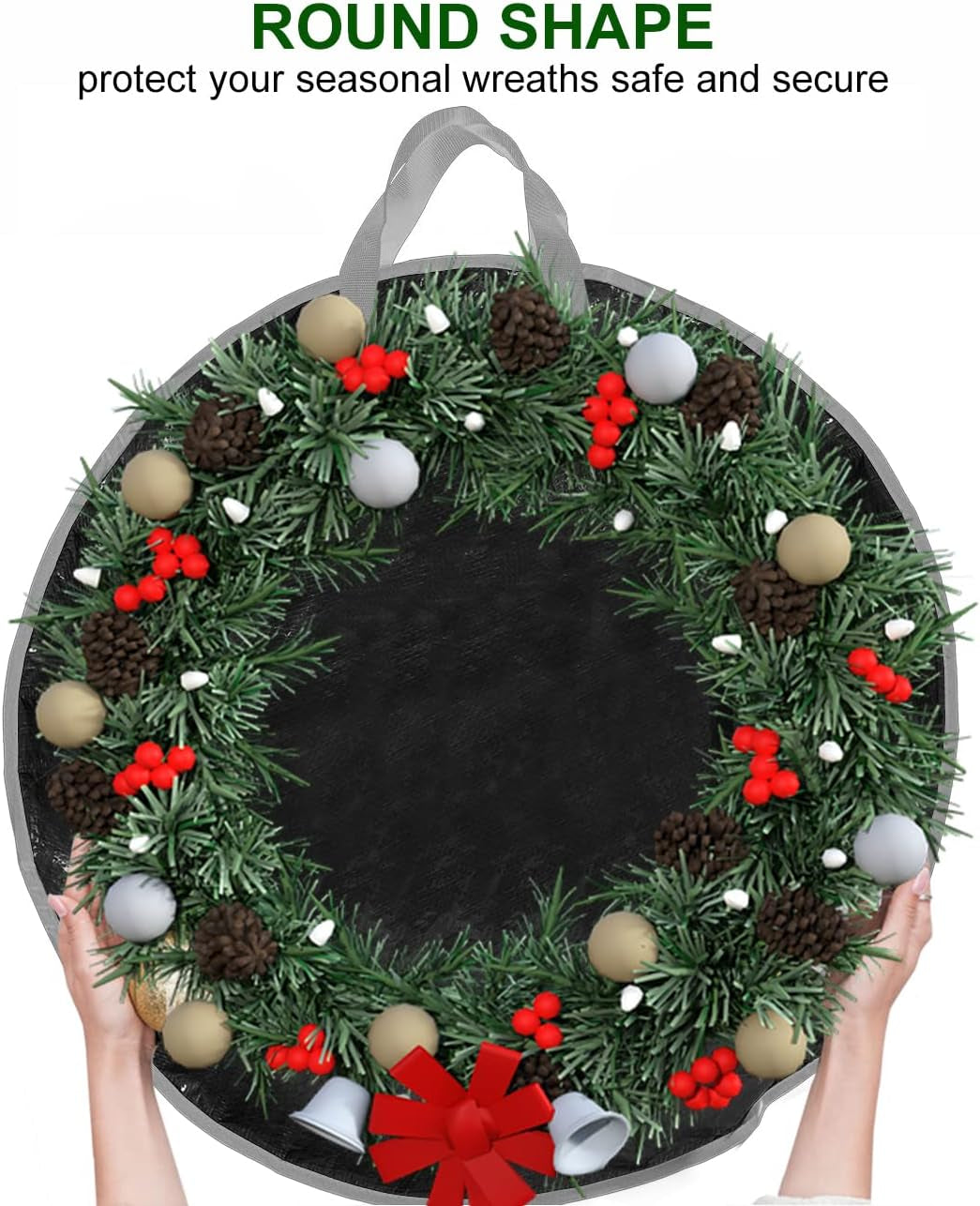 Christmas Wreath Storage Bag 24" - Garland Holiday Container with Tear Resistant Material - Featuring Heavy Duty Handles and Transparent Card Slot - 2 Pack (24 Inch, Black)