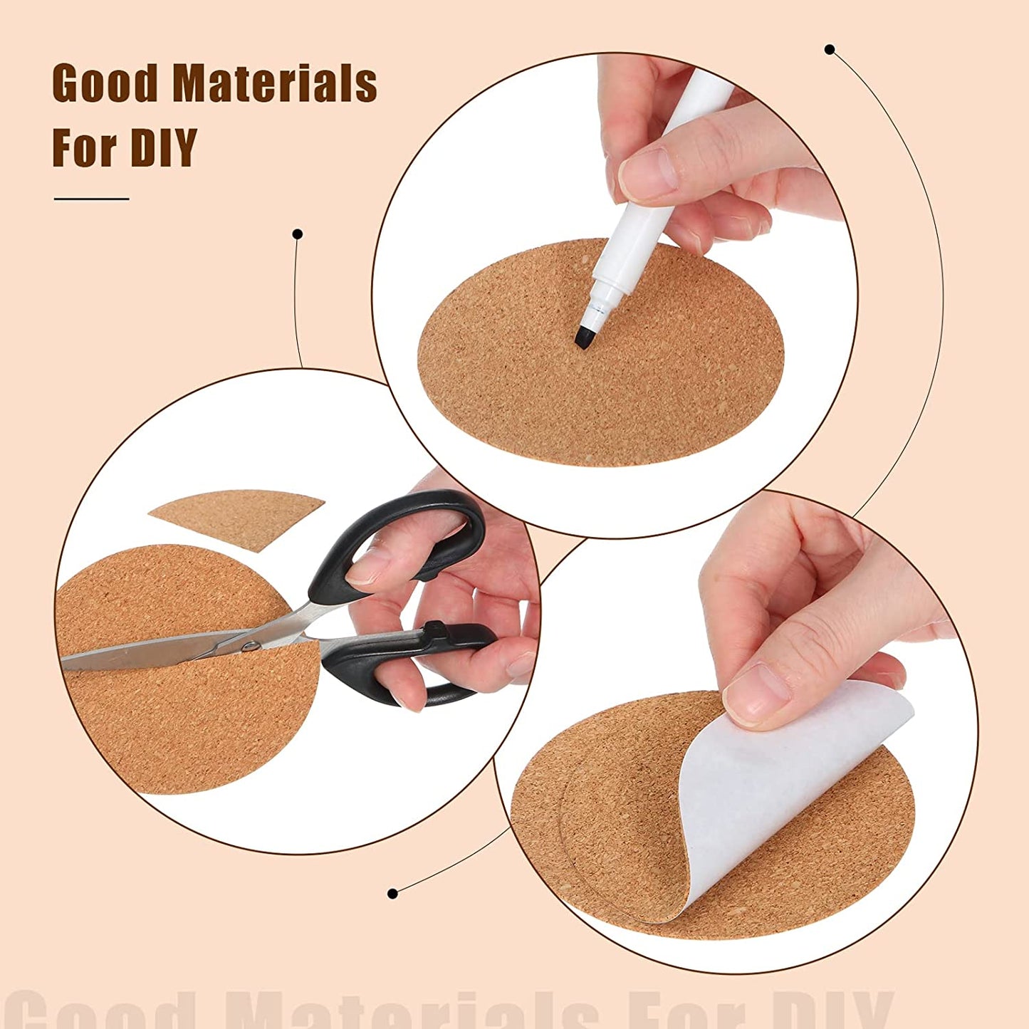 100 Pieces Self-Adhesive DIY Coaster Square Cork and round Cork Backing Sheets, Mini Wall Cork Tiles for Coasters and DIY Sticky Crafts, 4 X 4 Inch