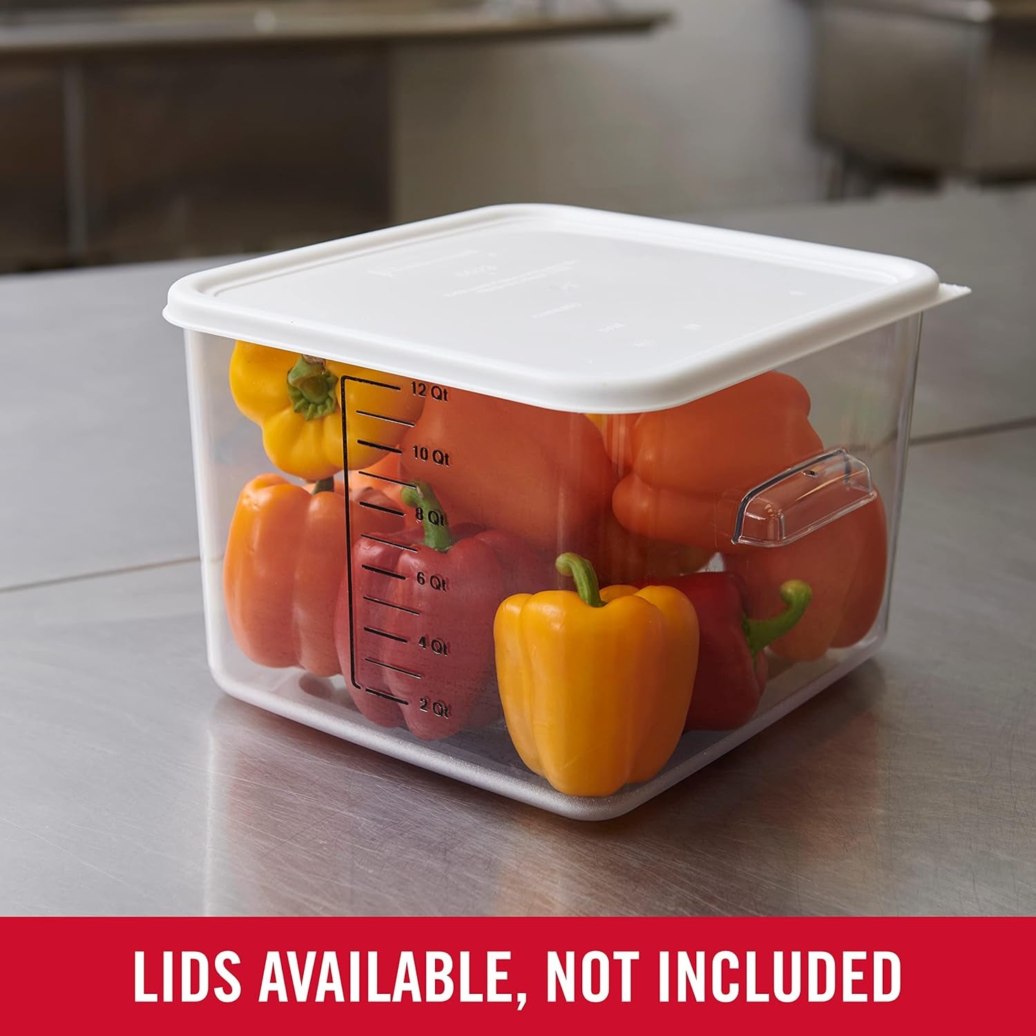 Commercial Products, Space Saving Square Food Storage Container, 12 Quart, Clear, for Kitchen/Sous Vide/Meal Prep