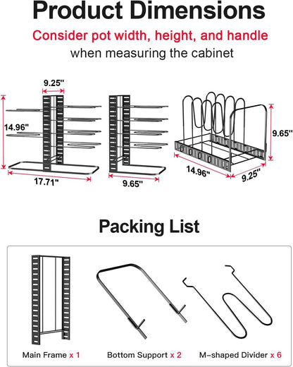 Pots and Pans Organizer : Rack under Cabinet, 8-Tier Kitchen Cabinet Organizers and Storage, Light-Duty Adjustable Pot Racks, Pan Organizers inside Cabinet with 3 DIY Methods