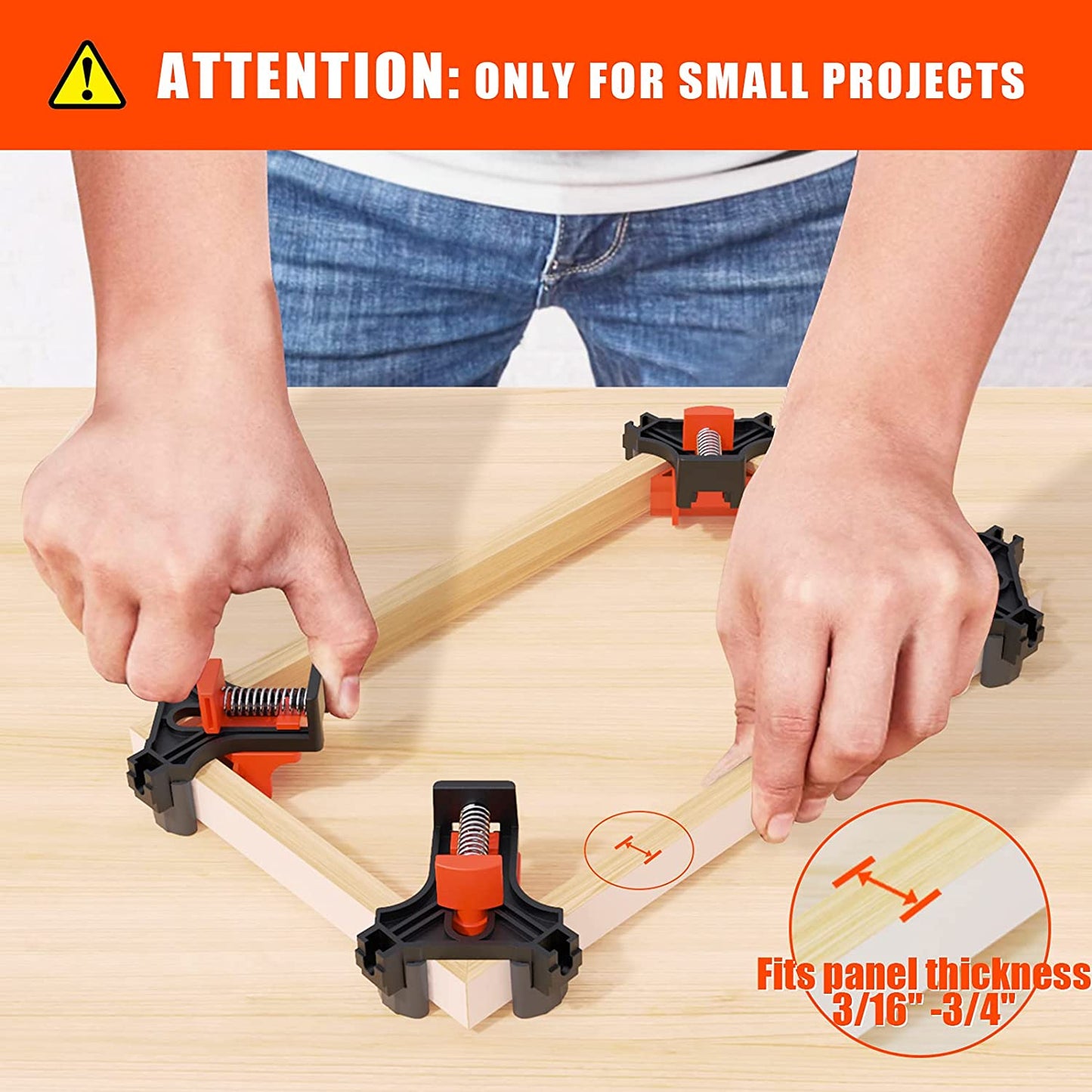 Corner Clamp for Woodworking, 90 Degree Right Angle Clamp, Wood Clamps, 4Pcs Adjustable Spring Loaded Woodworking Clamp, Gifts for Dad, Birthday Gifts for Men, Photo Framing-Orange