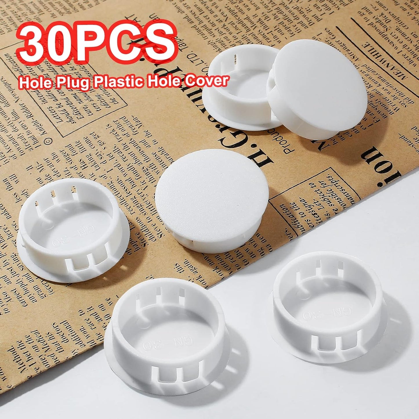 30Pcs 1-1/4 Inch (32Mm) White Hole Plugs, Plastic round Flush Type Panel Plugs Fastener Cover for Furniture Protectors