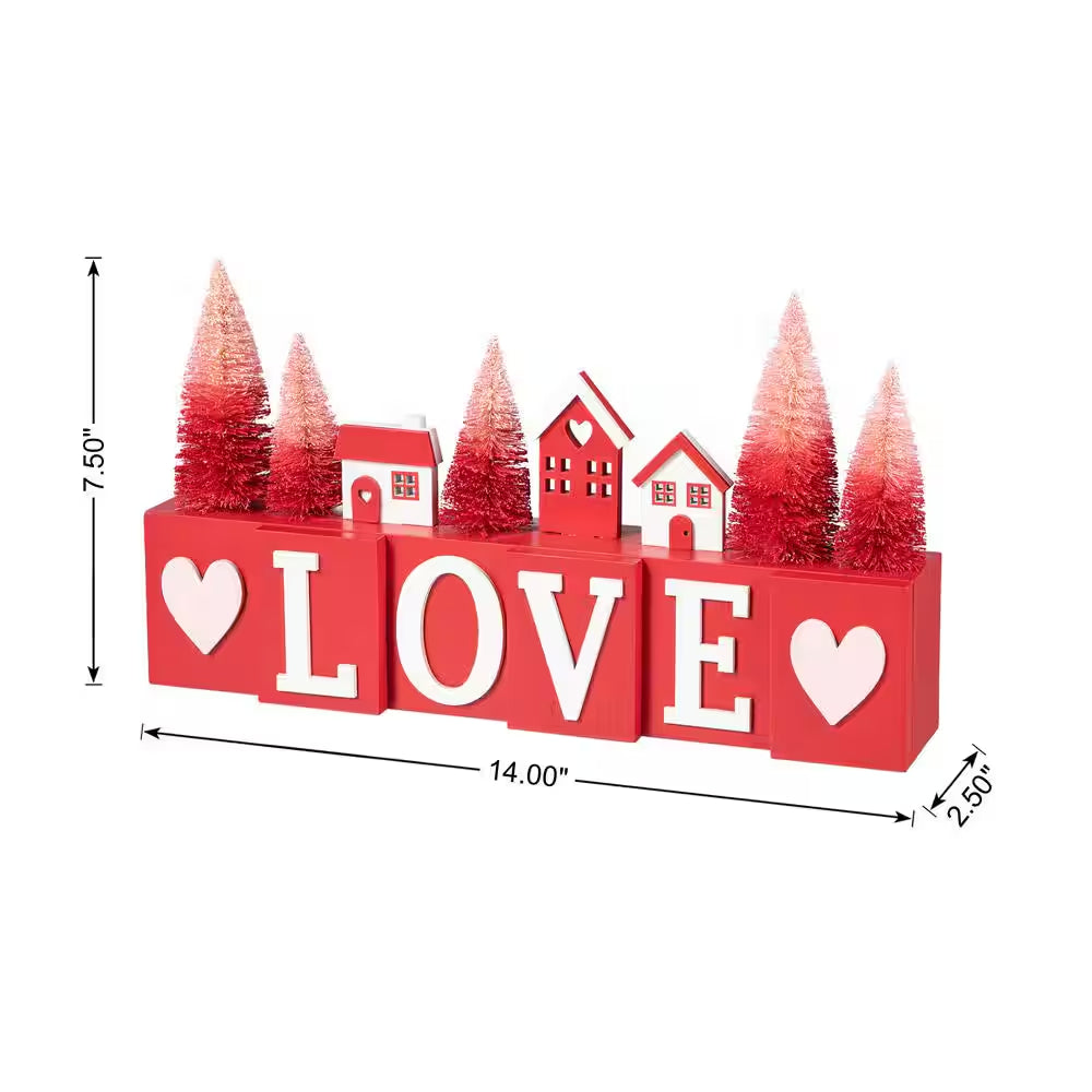 7.50 In. H Valentine'S Wooden House/Brush Trees LOVE Table Decor