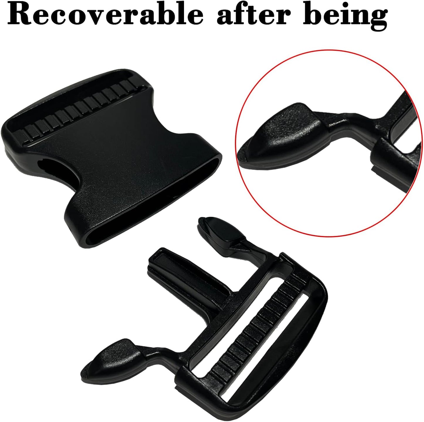 Flat Dual Adjustable Plastic Quick Side Release Plastic Buckles and Tri-Glide, Black, 4 Set 1.5 Inch+8 Set Tri-Glide Slide