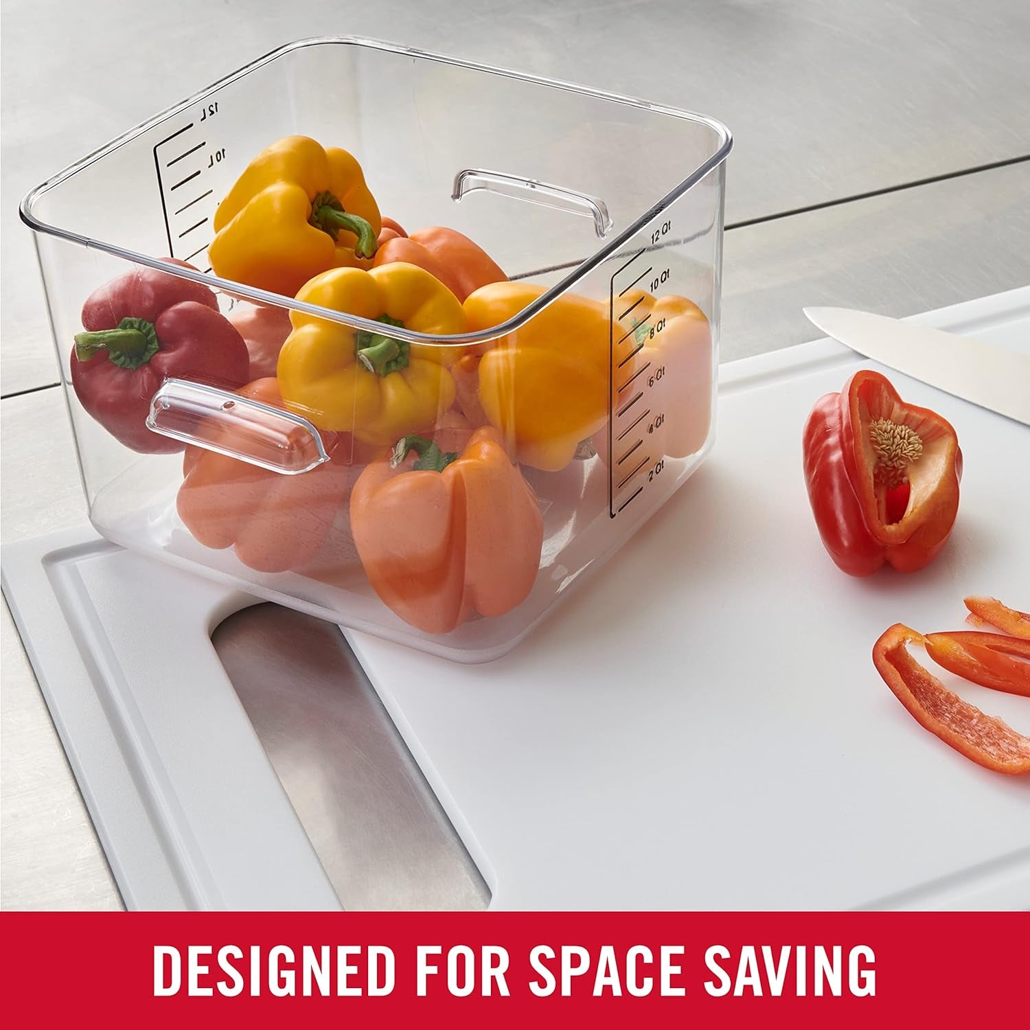 Commercial Products, Space Saving Square Food Storage Container, 12 Quart, Clear, for Kitchen/Sous Vide/Meal Prep