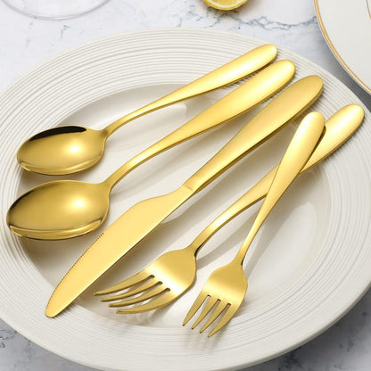 60-Piece Gold Silverware Set,  Stainless Steel Flatware Set for 12, Kitchen Utensils Cutlery with Titanium Golden Plated Include Spoons Forks Knives, Mirror Polished Dishwasher Safe