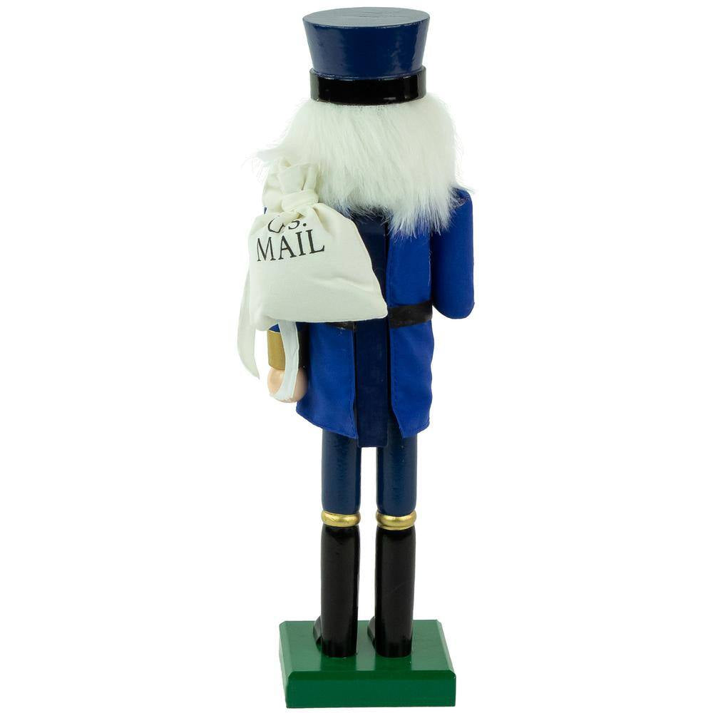 14 In. Blue and Gold Wooden Mail Carrier Christmas Nutcracker