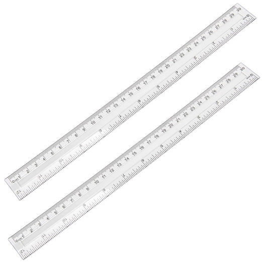 2 Pack 12 Inch Clear Plastic Ruler Straight Shatterproof Rulers Transparent Rulers for Office Supply Ruler (Clear)