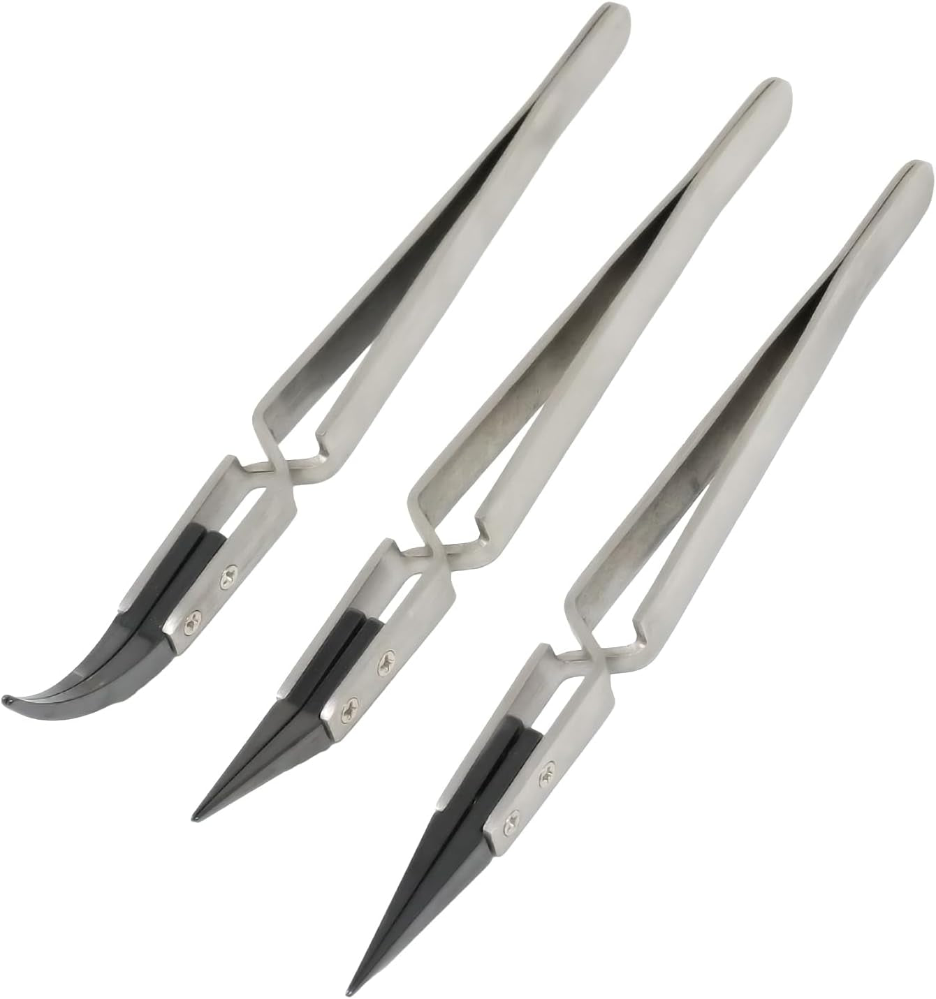 3Pack Precision Reverse Ceramic Tweezers Stainless Steel Ceramic Tweezers Three Types of Ceramic Tweezers Non-Conductive High Temperature Resistance