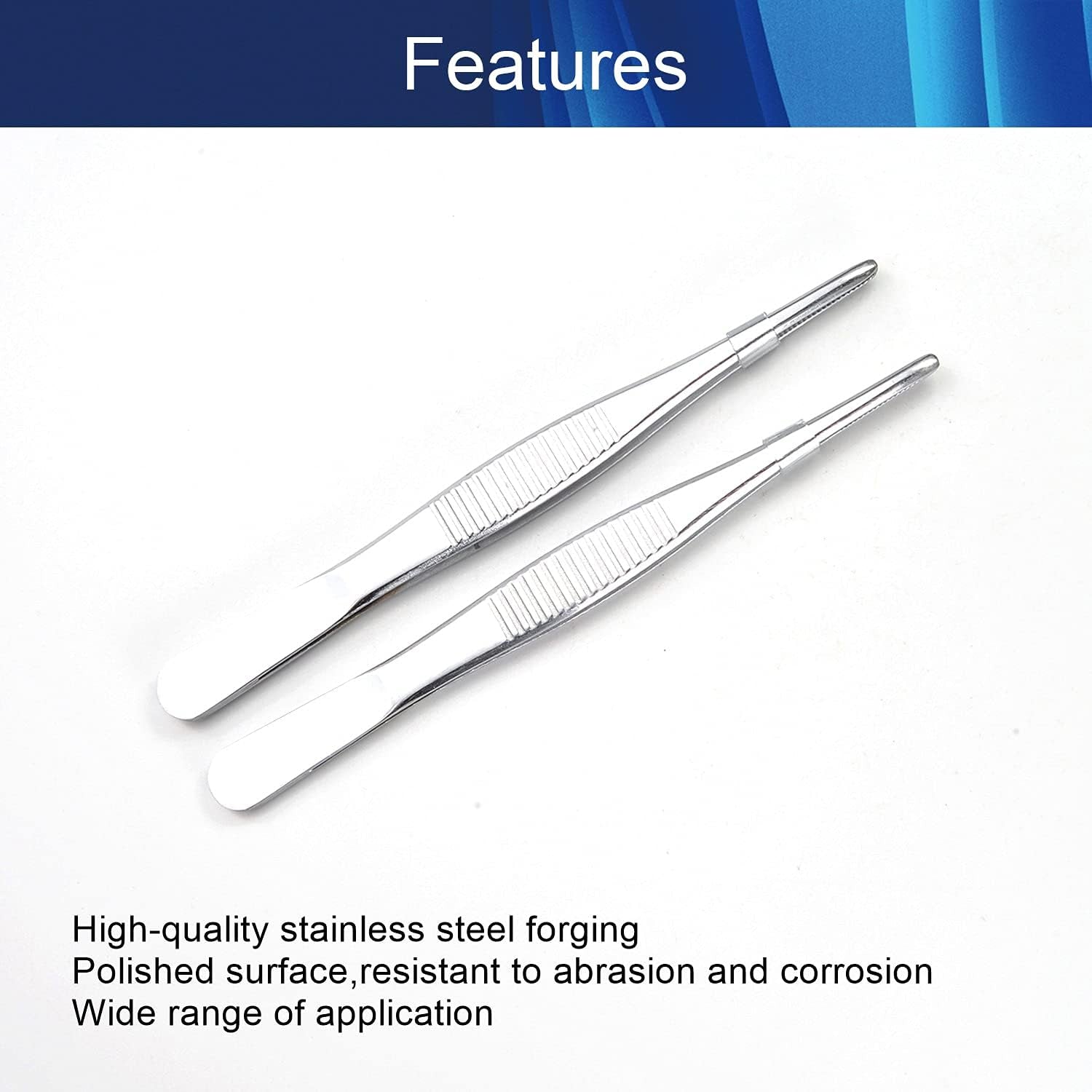 Stainless Steel Tweezers with Flat round Tip, General Application Lab Forceps, Serrated Tip Straight 5 Inch Tweezers for Plants, Craft, Electrical Repair 2Pcs