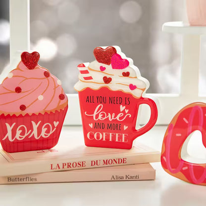 4.75 In. H Valentine'S Epoxy Wooden Cup Cakes and Heart Table Decor (Set of 4)