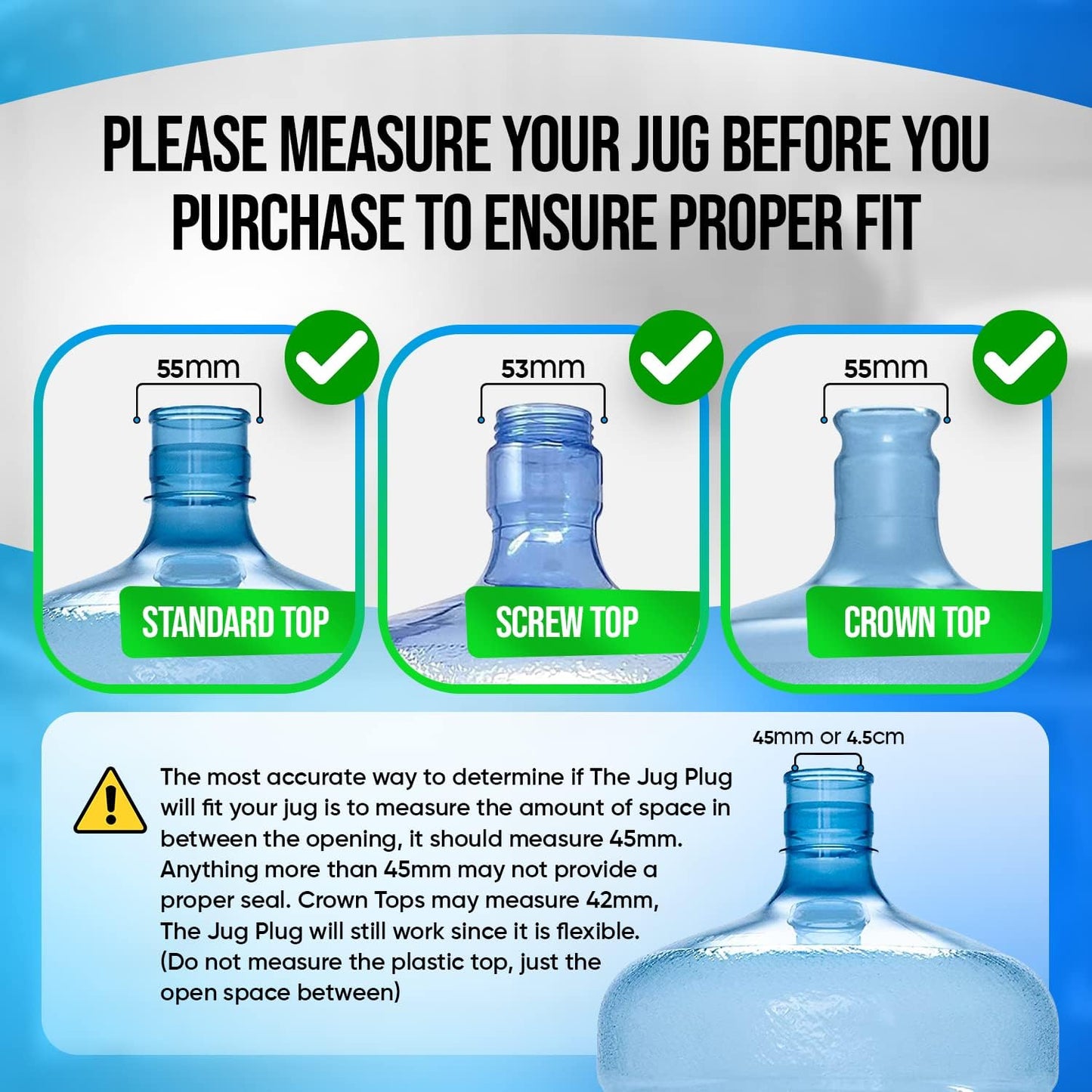 The Jug Plug Original 5 Gallon Water Jug Cap Reusable - No Spill Silicone 3 & 5 Gallon Water Jug Lid Fits 55Mm Bottles - Easy-To-Use, Leak-Proof 3 & 5 Gal Water Jug Cap Replacement Cover - 3 Pack