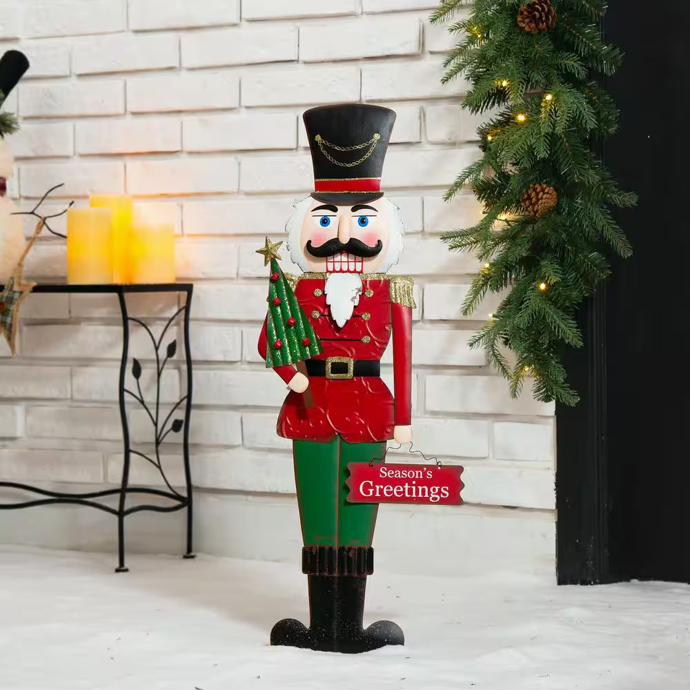 36 In. H Metal Nutcracker Yardstake or Standing Decor or Wall Decor (KD, 3 Function)