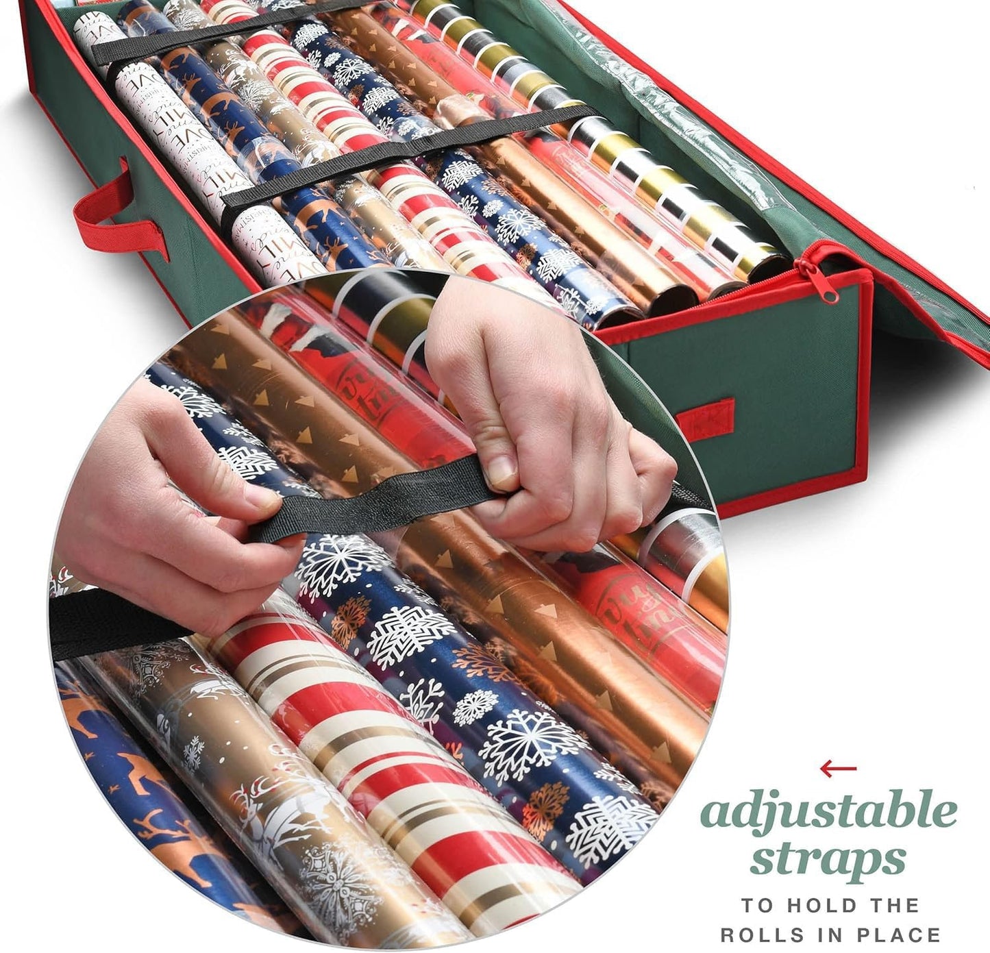 Premium Gift Wrap Organizer, Christmas Wrapping Paper Storage Bag W/Useful Pockets for Xmas Accessories, Fits Upto 24 Rolls, Large Capacity Storage Box, 1 Count (Pack of 1)