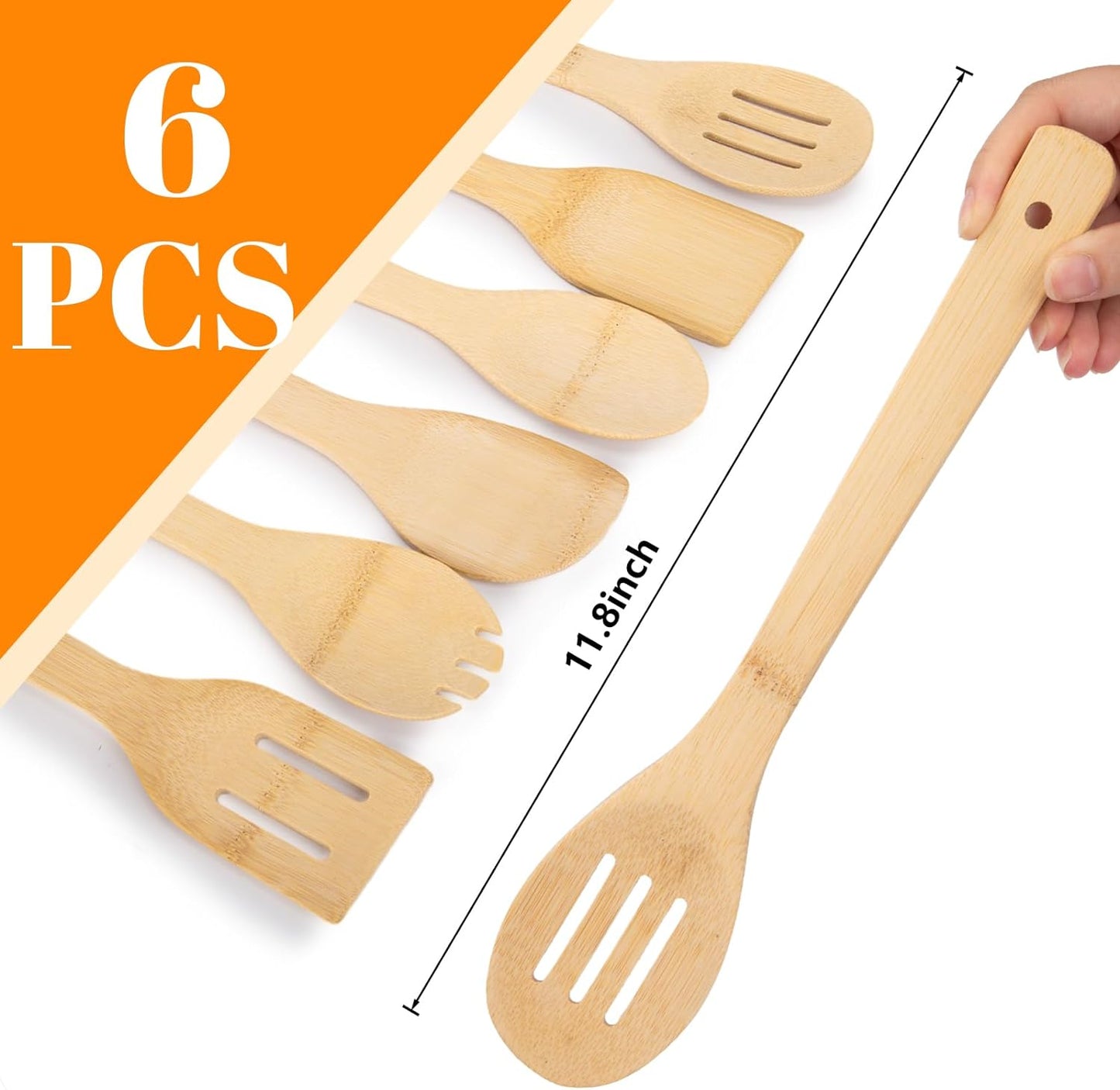 6PCS Bamboo Kitchen Utensils, Bamboo Spatula Spoons Bamboo Cooking Utensils Set for Home Kitchen Housewarming Holiday Gift