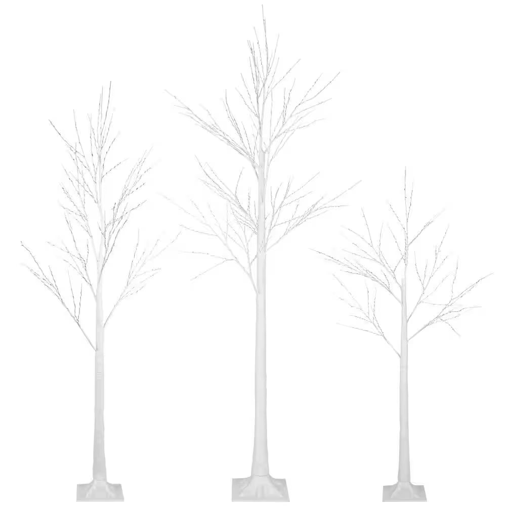 6/5/4 Ft. Indoor/Outdoor Pre-Lit Artificial Christmas Tree Birch Tree with LED Lights (1 Set Contains 3 Sizes)