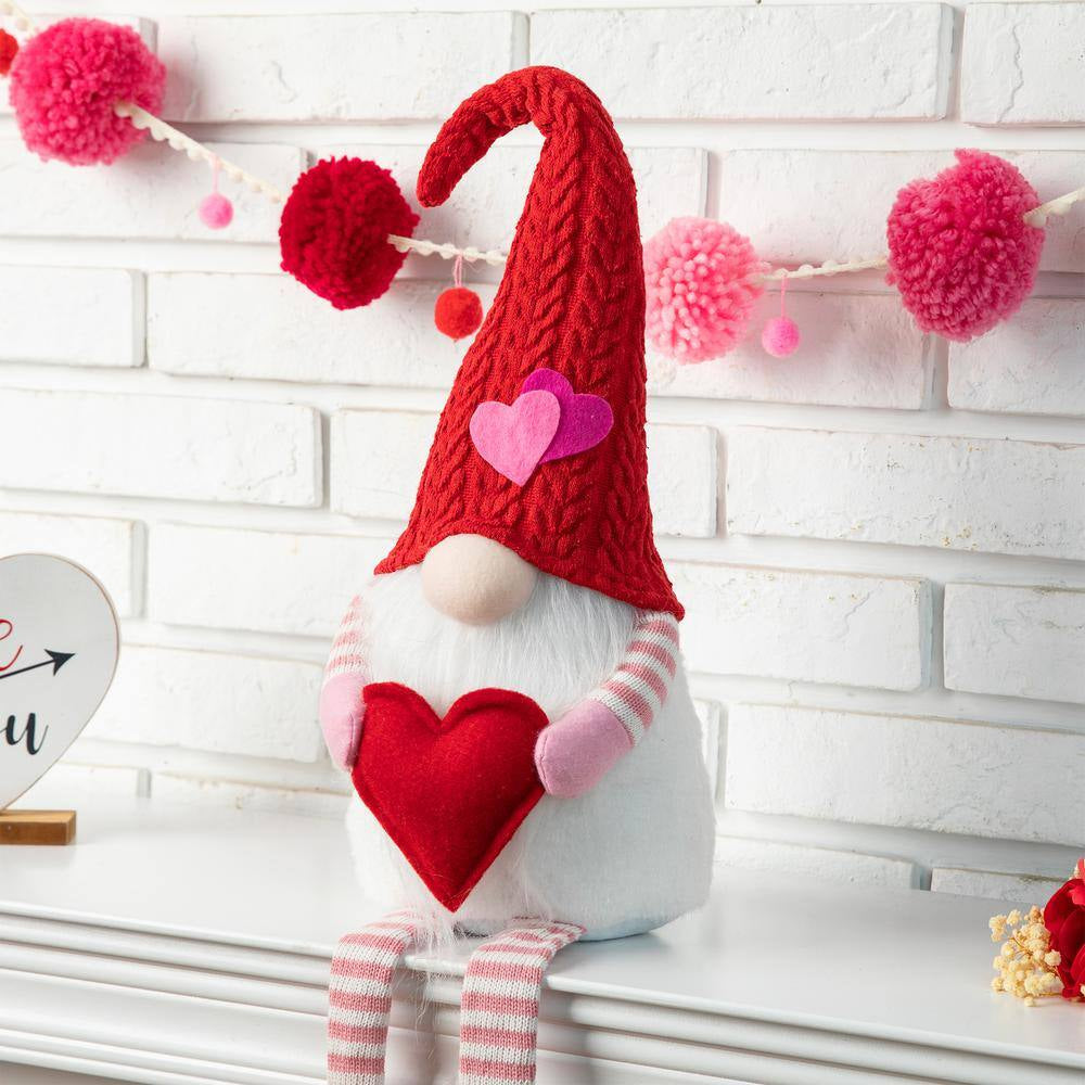 28.25 In. H Fabric Valentine'S Gnome Shelf Sitter with Dangling Legs