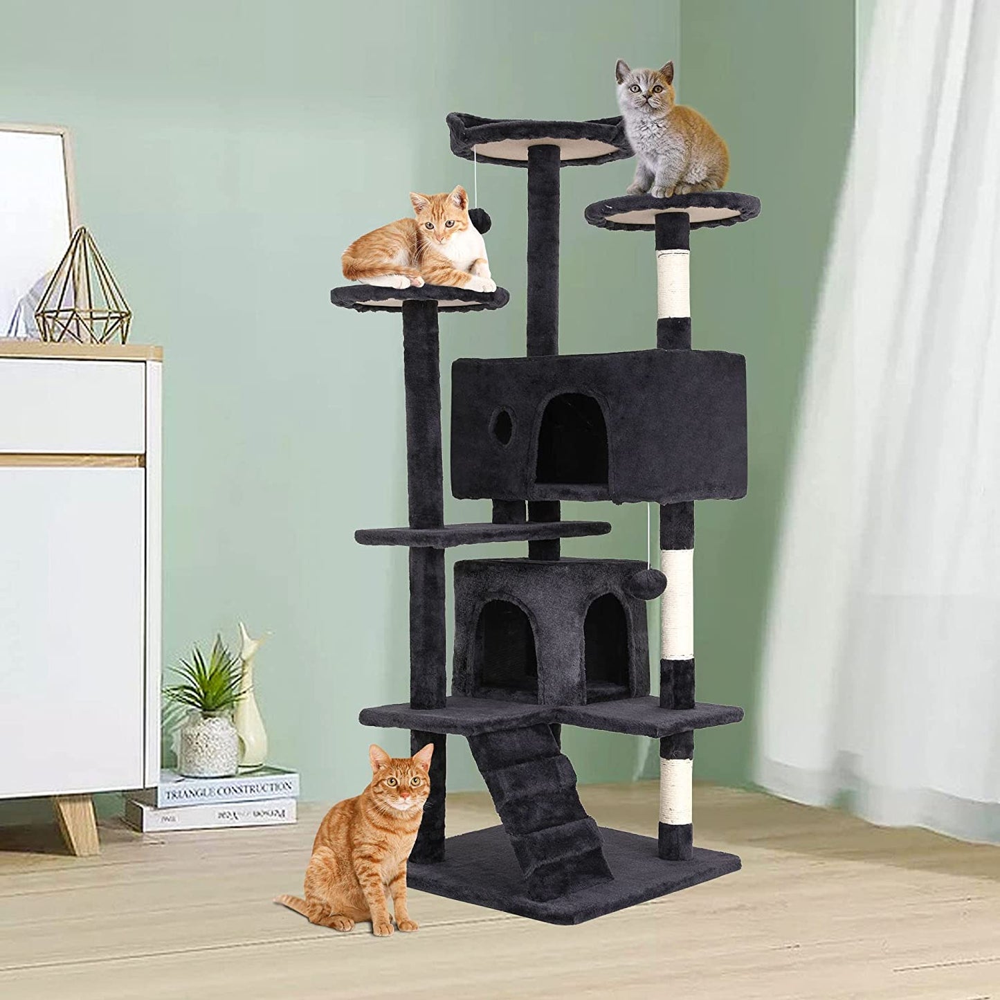 54In Cat Tree Tower for Indoor Cats,Multi-Level Furniture Activity Center with Scratching Posts Stand House Condo Funny Toys Kittens Pet Play House,Dark Gray