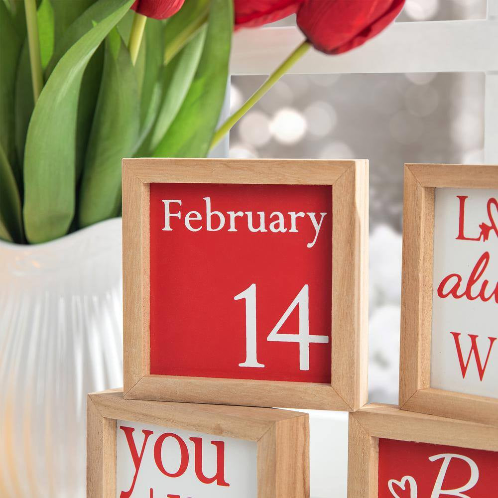 Valentine'S 4 In. H Wooden Block Table Decor (Set of 4 )